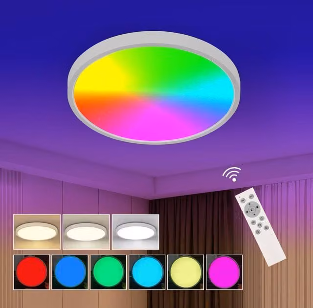 Goeco RGBW LED Ceiling Light, 24W Dimmable Colour Changing Light with Remote Control in White