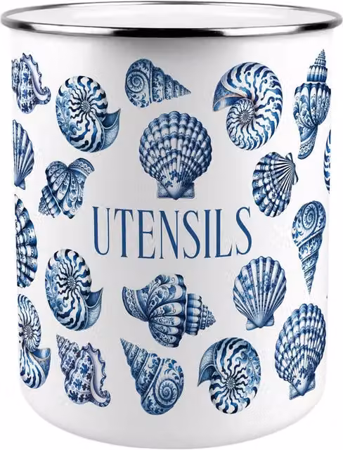 Purely Home Blue and White Ceramic Freestanding Kitchen Utensil Holder