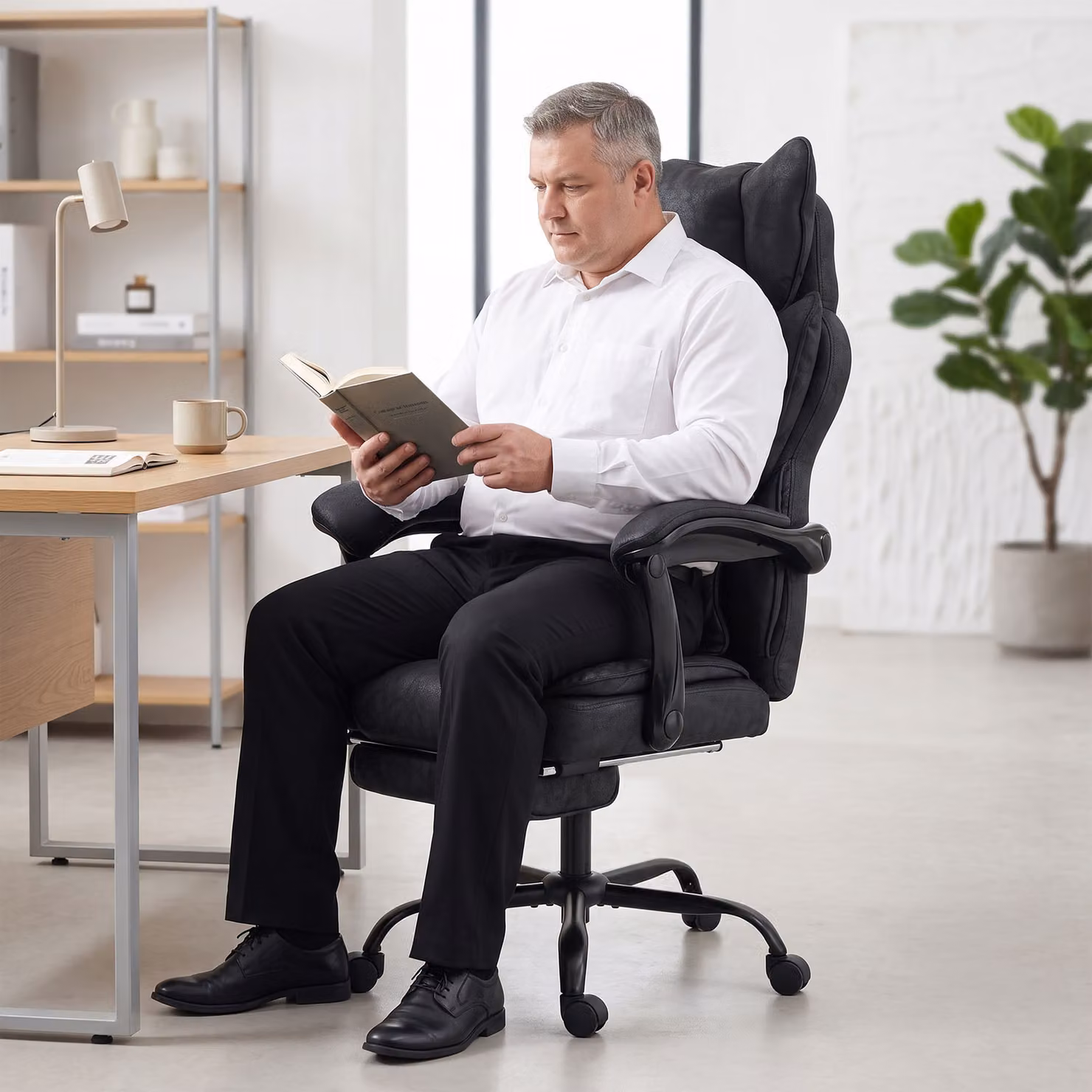 HOMCOM Executive Big and Tall Office Chair in Black Synthetic Leather with Headrest and Lumbar Support – 9