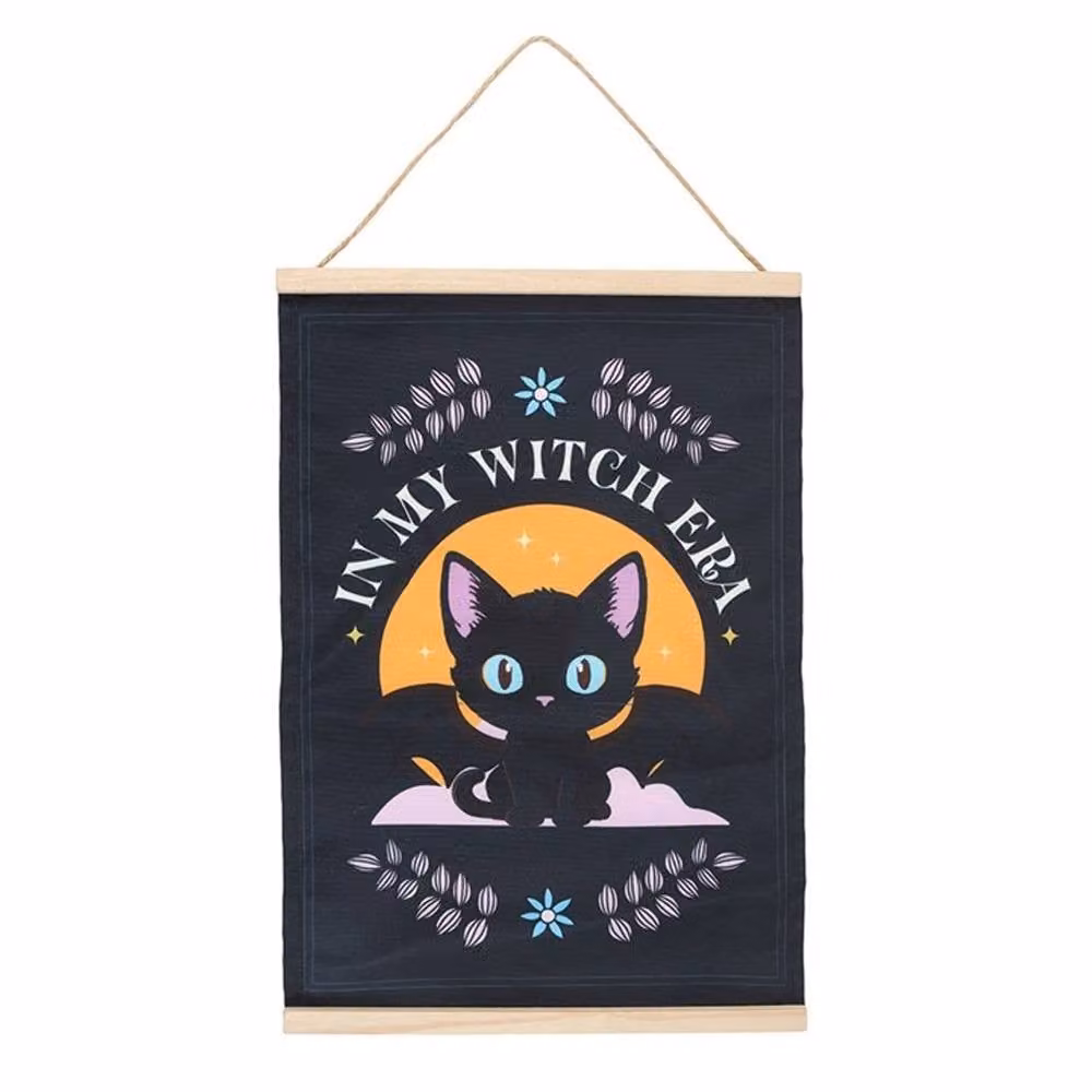 Uniqueful In My Witch Era Bat Cat Fabric Wall Hanging in Black – 2