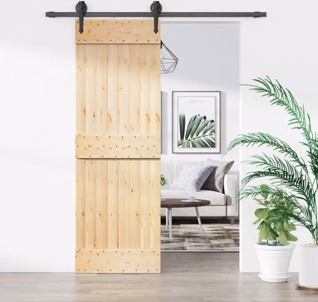 Berkfield Home Modern Sliding Door with Hardware Set, Solid Wood Pine in Brown, W: 70 cm, H: 210 cm