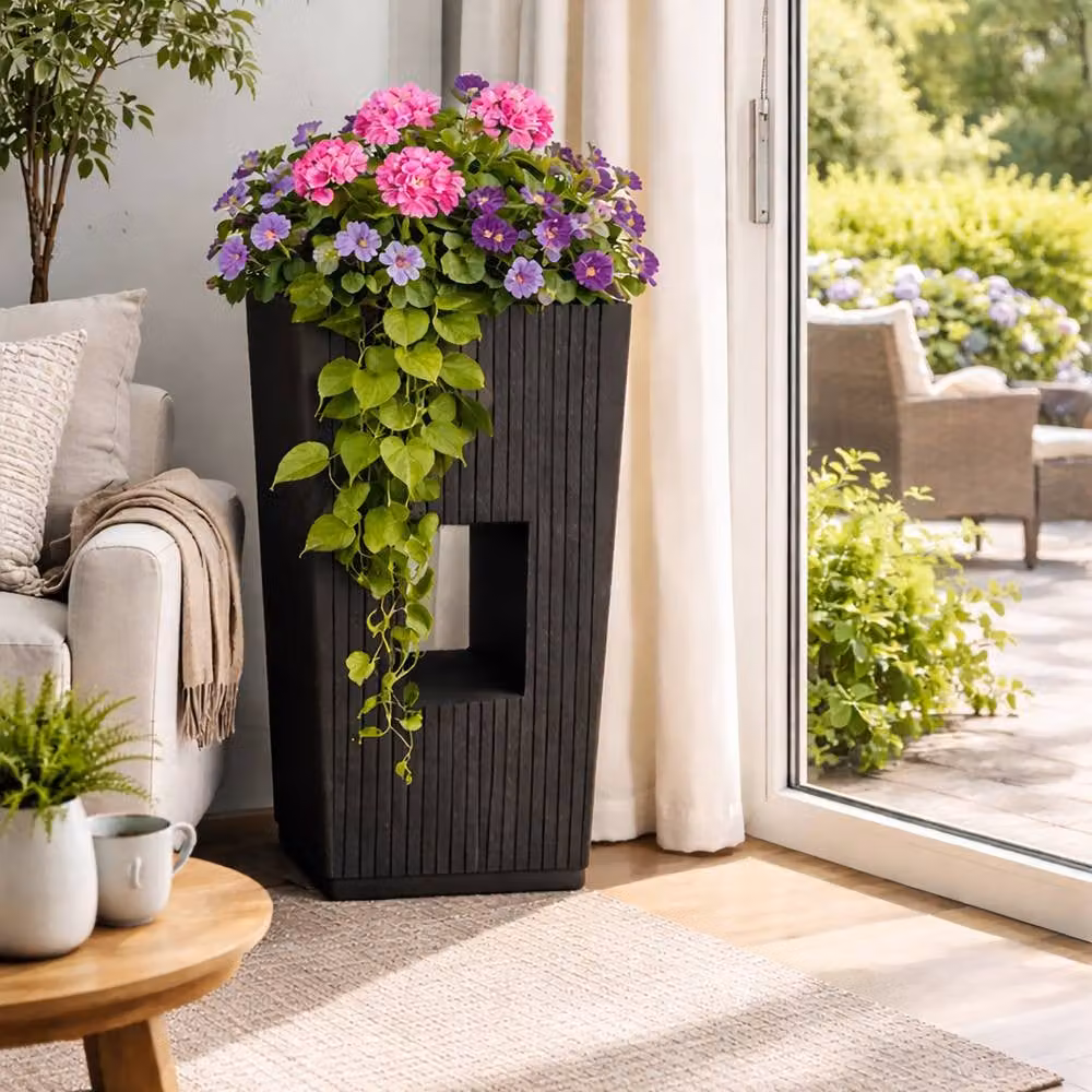 Simpa Cubic Modern Plastic Planter Tubs, Set of 2, Black – 3