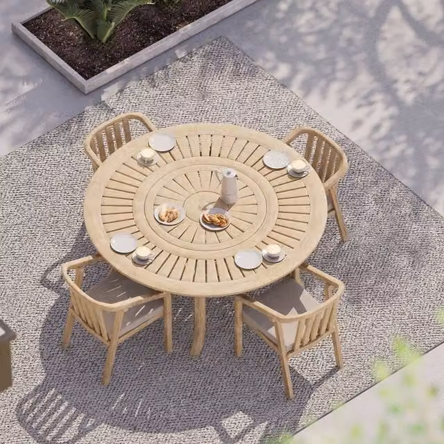 Royalcraft Maris 4-Seater Round Acacia Wood Dining Set with Riven Chairs in Sand
