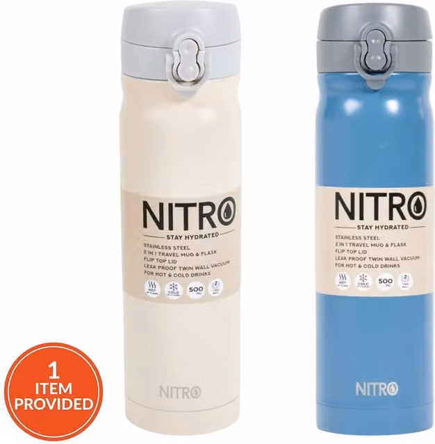 Nitro Stainless Steel Travel Flask and Tumbler in Blue and Grey