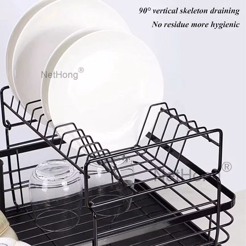 KORVIXA Black Large Dish Drainer Rack with Cutlery and Cup Holders – 5