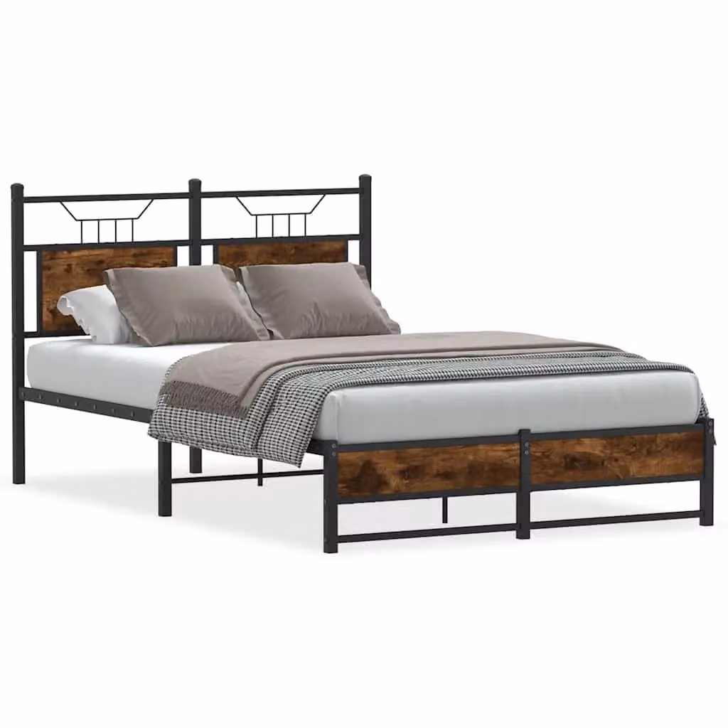 Berkfield Home Small Double Bed Frame in Smoked Oak and Brown Engineered Wood, W/D/H: 120 x 200 cm – 2