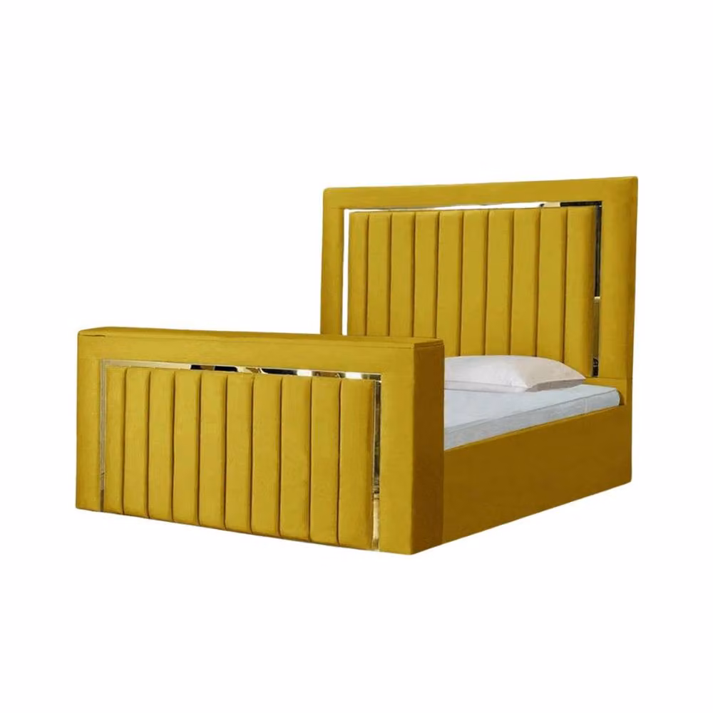 Stratus Interiors Emperor TV Bed in Yellow with Gold and Silver Trim Panel Border, King Size – 2