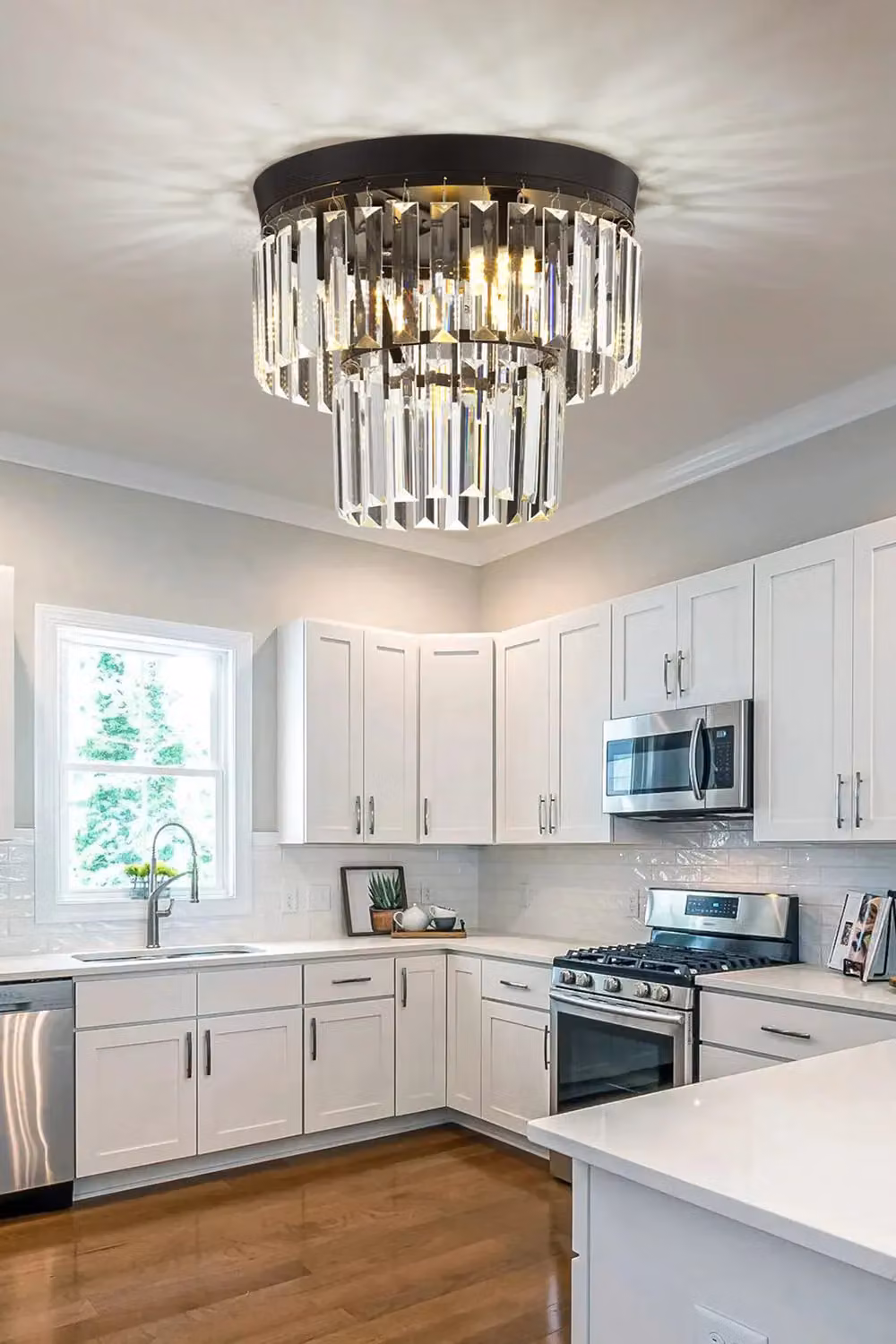 Living and Home Crystal Mount Cylinder Ceiling Light in Black – 4