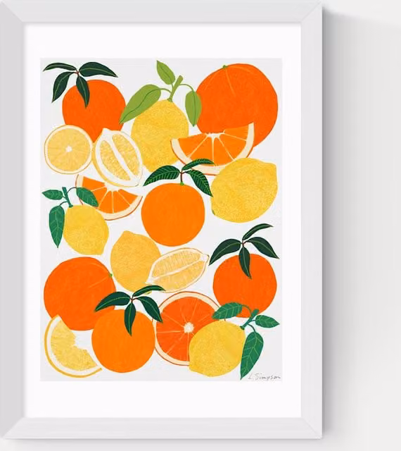 East End Prints Orange and Lemon Harvest Botanical Illustration Framed Art in White