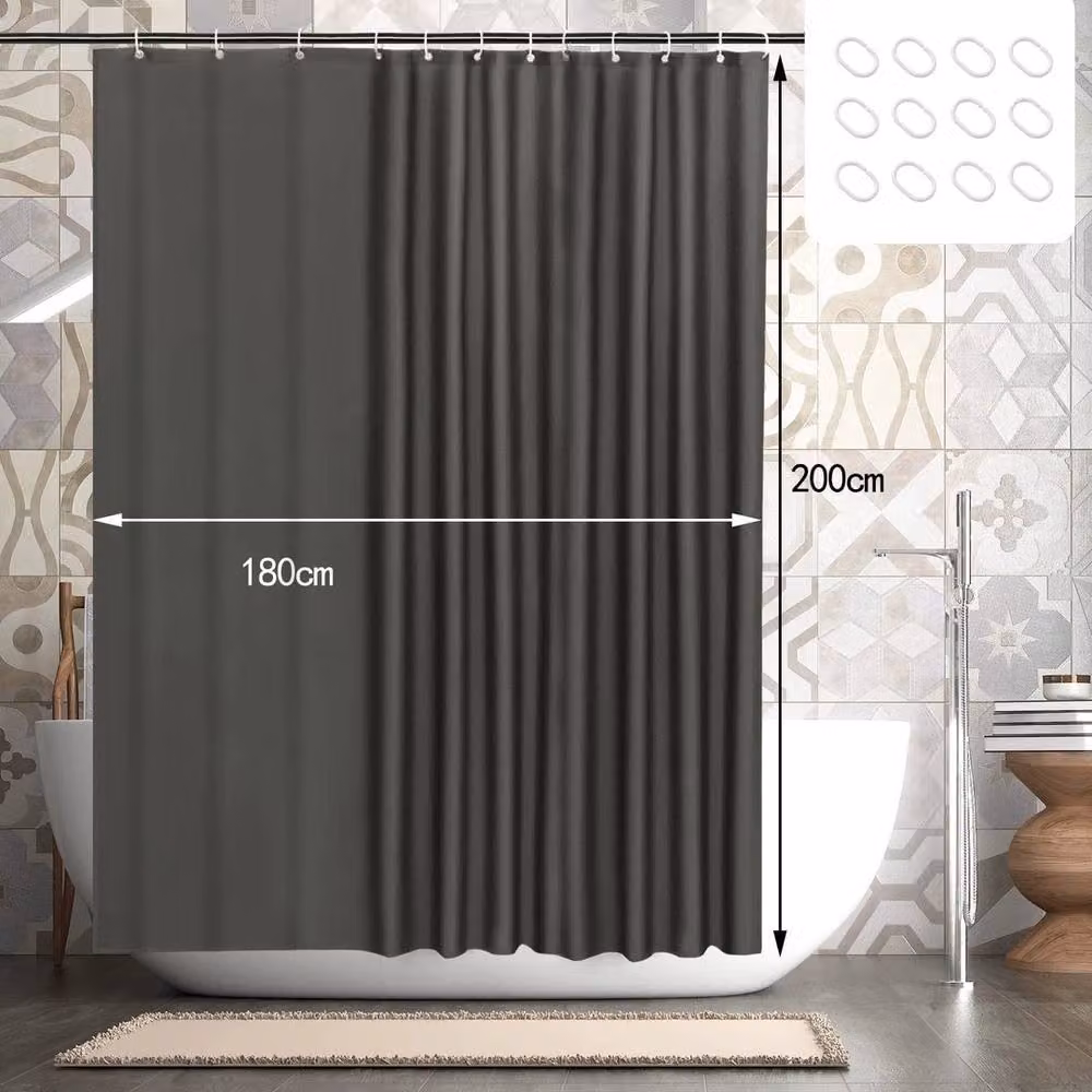 KORVIXA Anti-Mould Waterproof Polyester Shower Curtain in Grey, W: 180 cm, H: 200 cm – 2