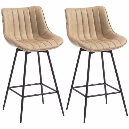 HOMCOM Set of 2 Modern Swivel Bar Stools with Backrest in Brown Synthetic Leather