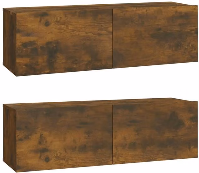Berkfield Home Set of 2 Wall Mounted TV Cabinets in Smoked Oak Brown, W/D/H: 100 x 30 x 30 cm – 1