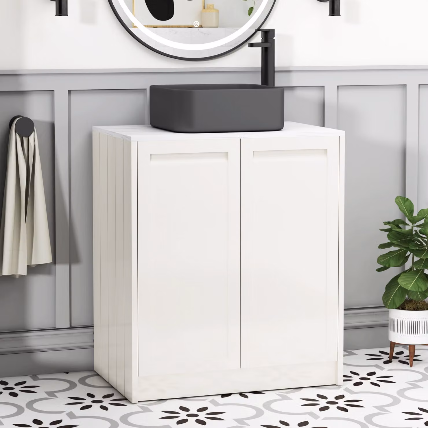 Royal Bathrooms Elmore Classic White Floor Standing Countertop Vanity Unit with Art Square Basin and 2 Soft Close Doors