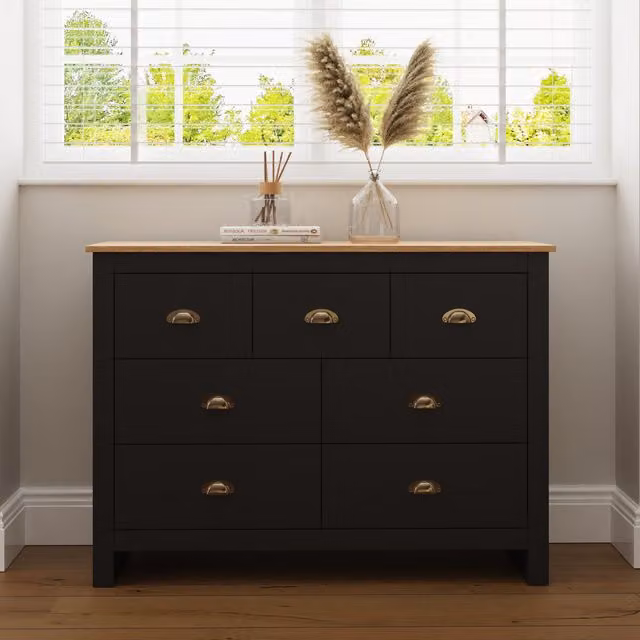 GFW Lancaster 7 Drawer Chest in Black Oak Wood