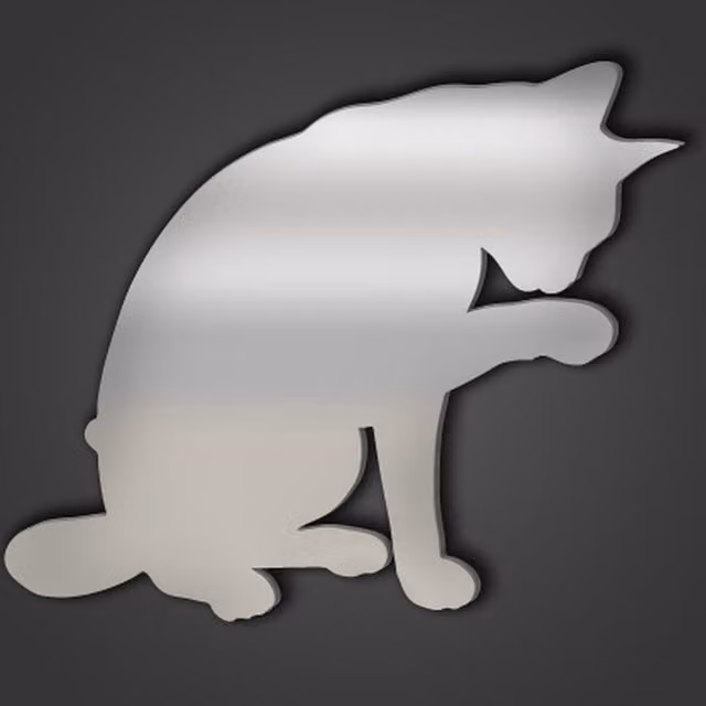 Abyssinian Cat Style 7 Silver Acrylic Wall Mirror, Diameter: 41.3 cm