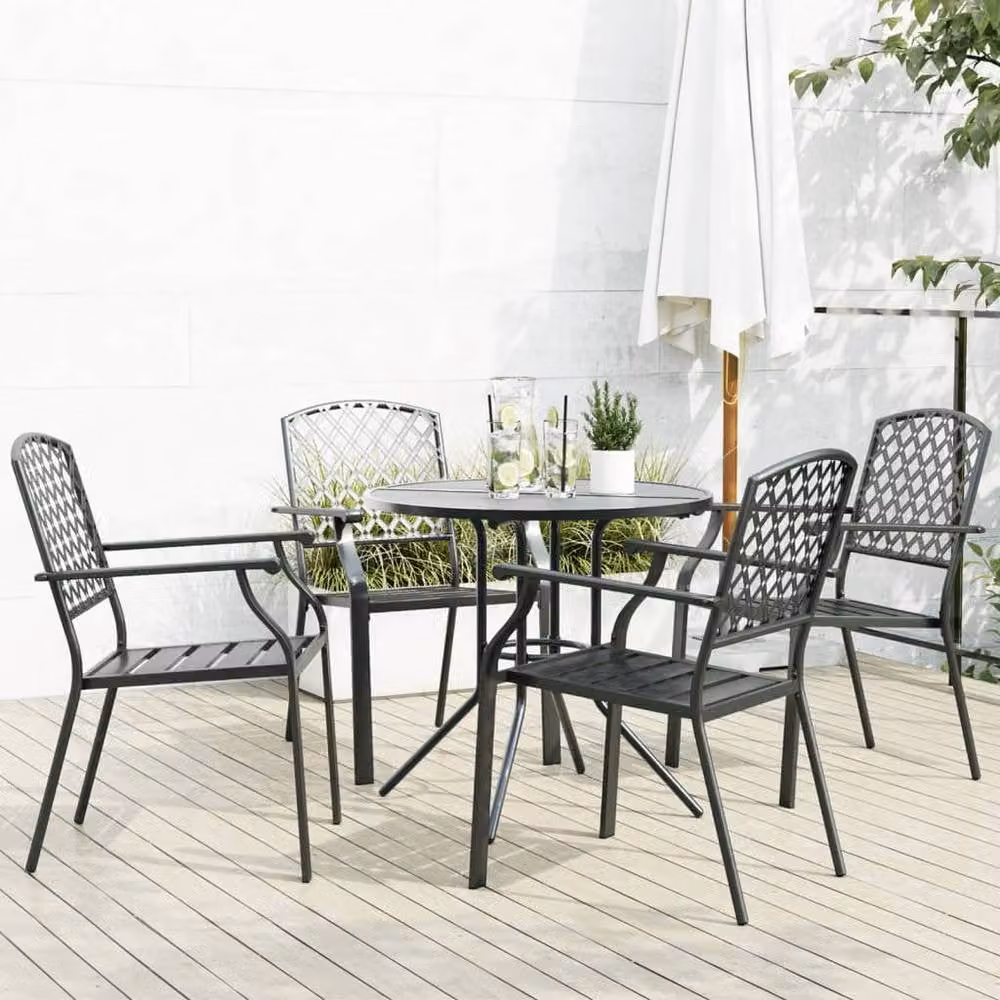 Berkfield Home Stackable Garden Chair Set of 5 in Anthracite Powder-coated Steel – 1