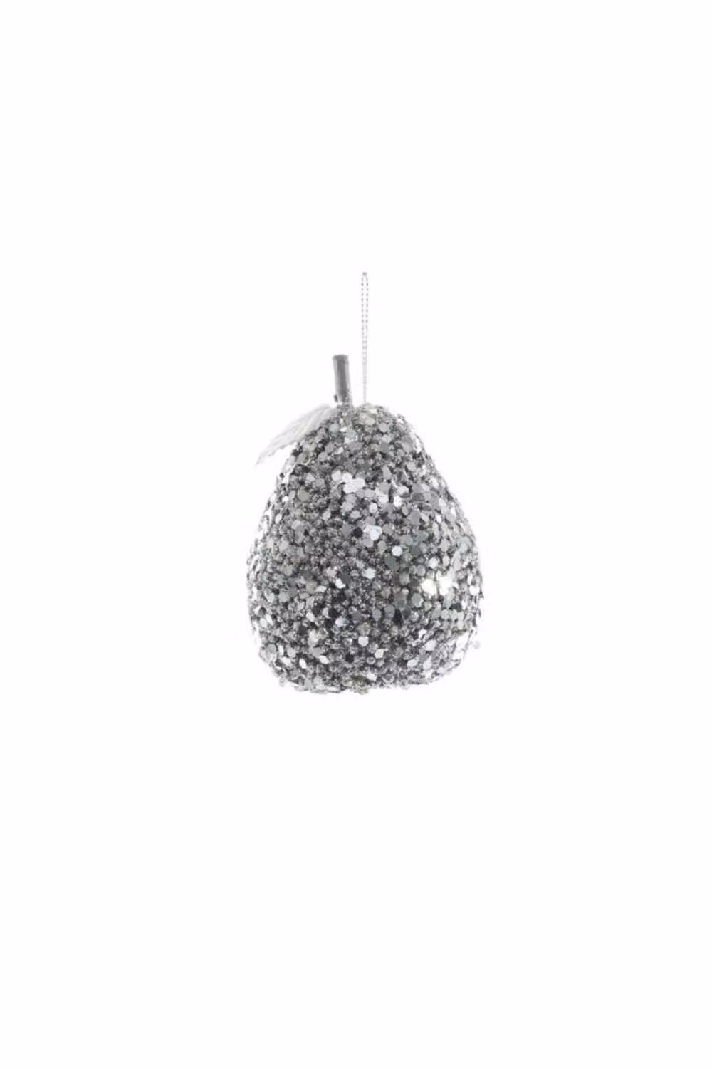 KDMD Silver Glitter Hanging Pear Christmas Ornaments, 6 Pack, Diameter: 80 mm – 2