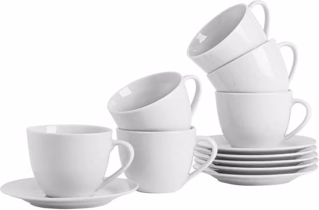 Havendro 48 Piece White Porcelain Classic Cappuccino Cup and Saucer Set, 320ml – 1