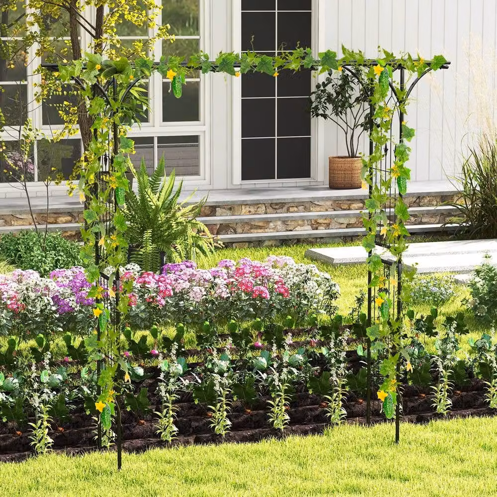 Costway Black Metal Garden Arbor Trellis for Climbing Plants, Height: 205 cm – 5