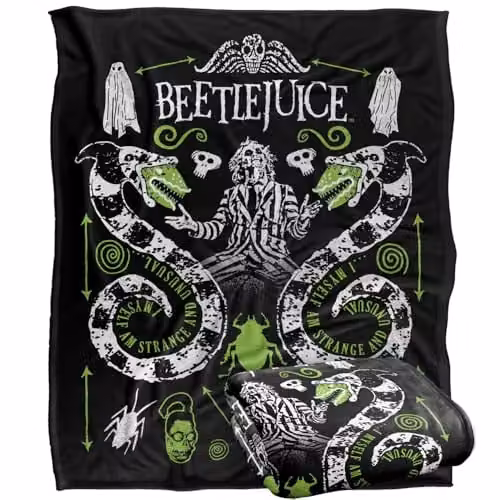 LOGOVISION Beetlejuice 1988 Double Worms Super Soft Silky Touch Fleece Throw Blanket, Multicolour, W: 152.4 cm x D: 127 cm – 1