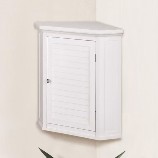 Teamson Home White Lacquered Wooden Bathroom Corner Cabinet