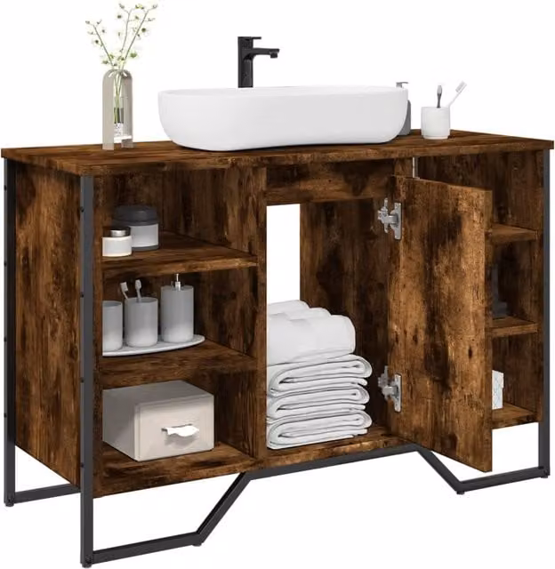 Berkfield Home Bathroom Sink Cabinet in Smoked Oak, W/D/H: 91 x 35 x 60 cm – 1
