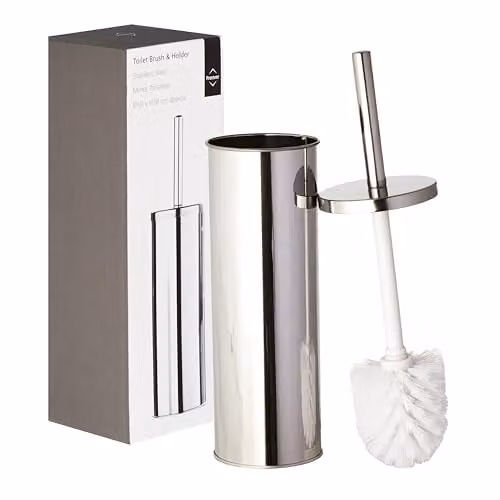 Orsina Indy Stainless Steel Toilet Brush and Holder in Silver with White Bristles – 1