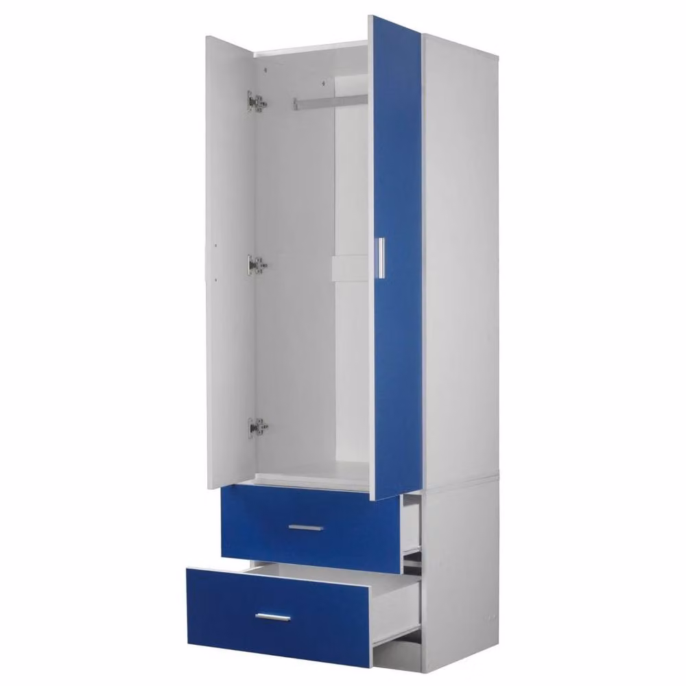 FORGEVIO Blue Modern Compact Wardrobe with 2 Doors and 2 Drawers – 2