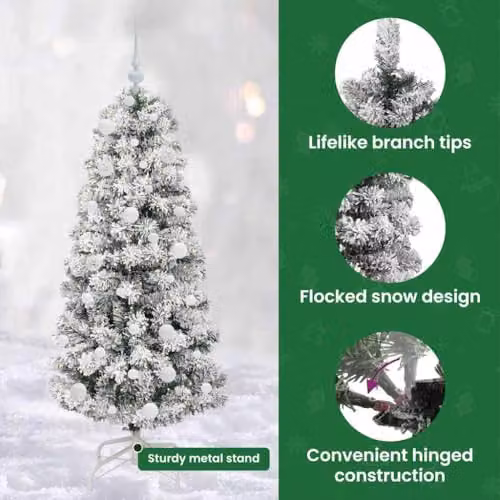 vidaXL Artificial Hinged Christmas Tree in Green and White, 150 cm – 5