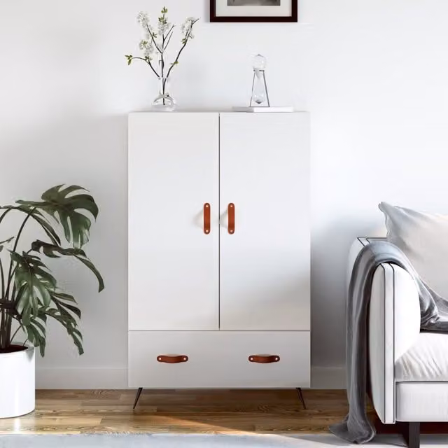 Berkfield Home High Gloss White Modern Highboard W/D/H: 69.5 x 31 x 115 cm