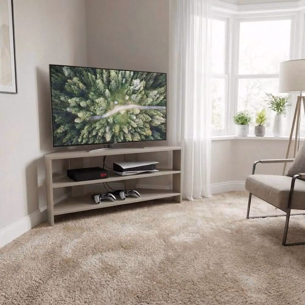 KORVIXA Modern Two Tier Media Stand TV Unit in Beige W/D/H: 100 x 100 x 100 cm – 2