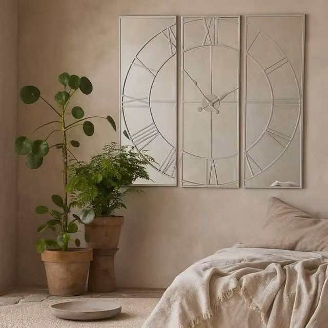 Wyld Haus Oversized Square Mirrored Wall Clock with Skeleton Roman Numerals in Silver, W: 110 cm, H: 112 cm, D: 1 cm