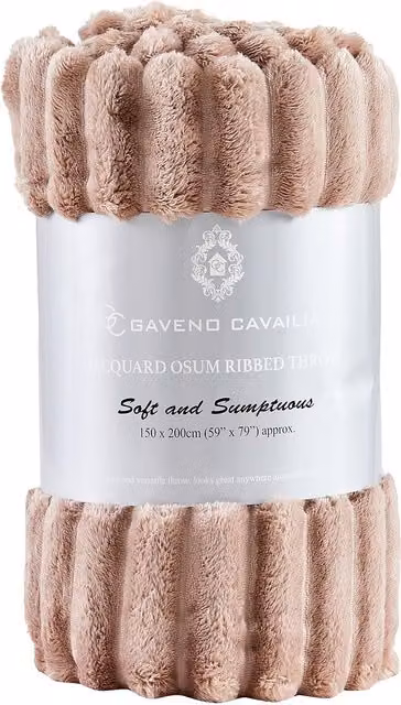 Gaveno Cavailia Osum Ribbed Striped Throw in Beige/Sand, W: 150 cm, D: 200 cm