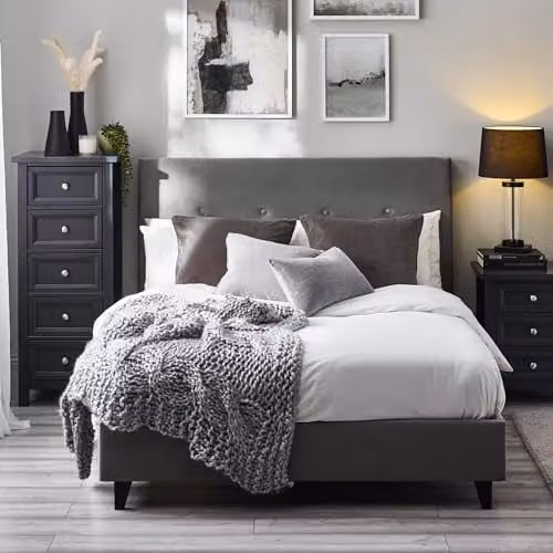 Julian Bowen Shoreditch Grey Velvet Upholstered Bed Frame, 120 x 200 cm – 1