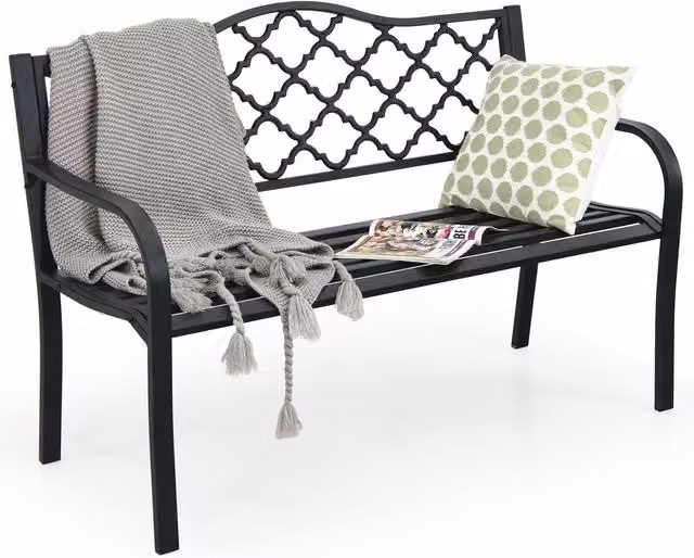 Costway 2 Seater Metal Patio Garden Bench with Backrest in Black – 1