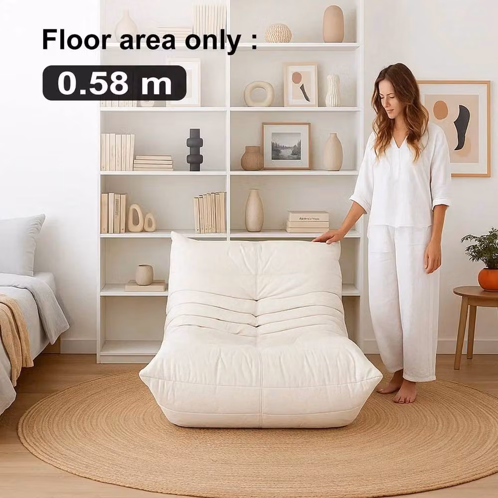 KORVIXA White Velvet Boneless Floor Sofa and Fireside Chair, W/D/H: 100 x 100 x 70 cm – 2