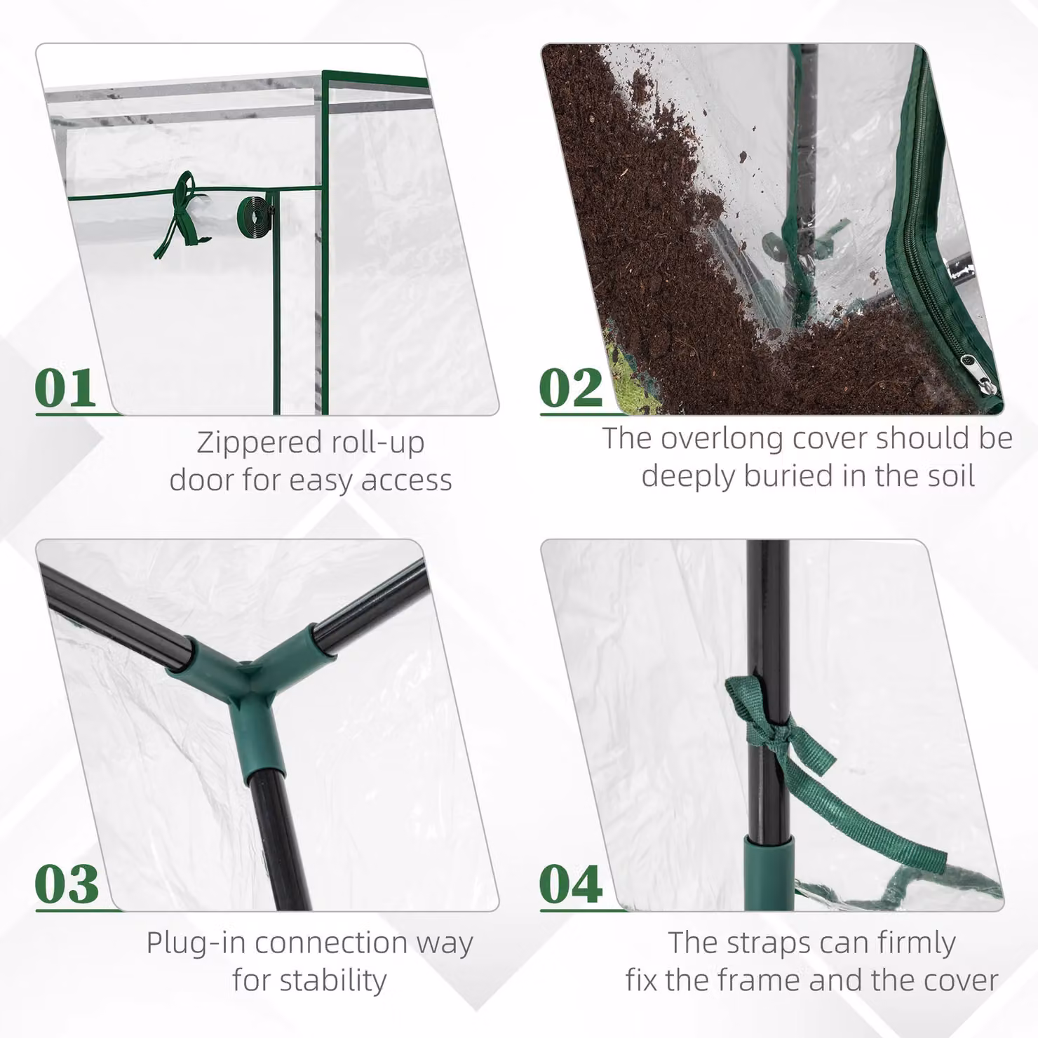 OUTSUNNY Transparent Outdoor Greenhouse with Zipper Roll-up Door, W/D/H: 100 x 50 x 150 cm – 3