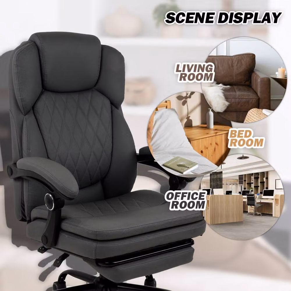 FURNITURE ONE Executive Office Swivel Chair in Dark Grey with Headrest and Armrests – 5