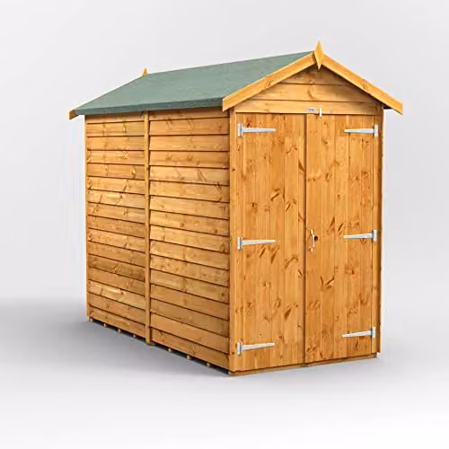 Powersheds Premium Apex Overlap Wooden Shed in Brown with Double Doors and Floor, Windowless – 1