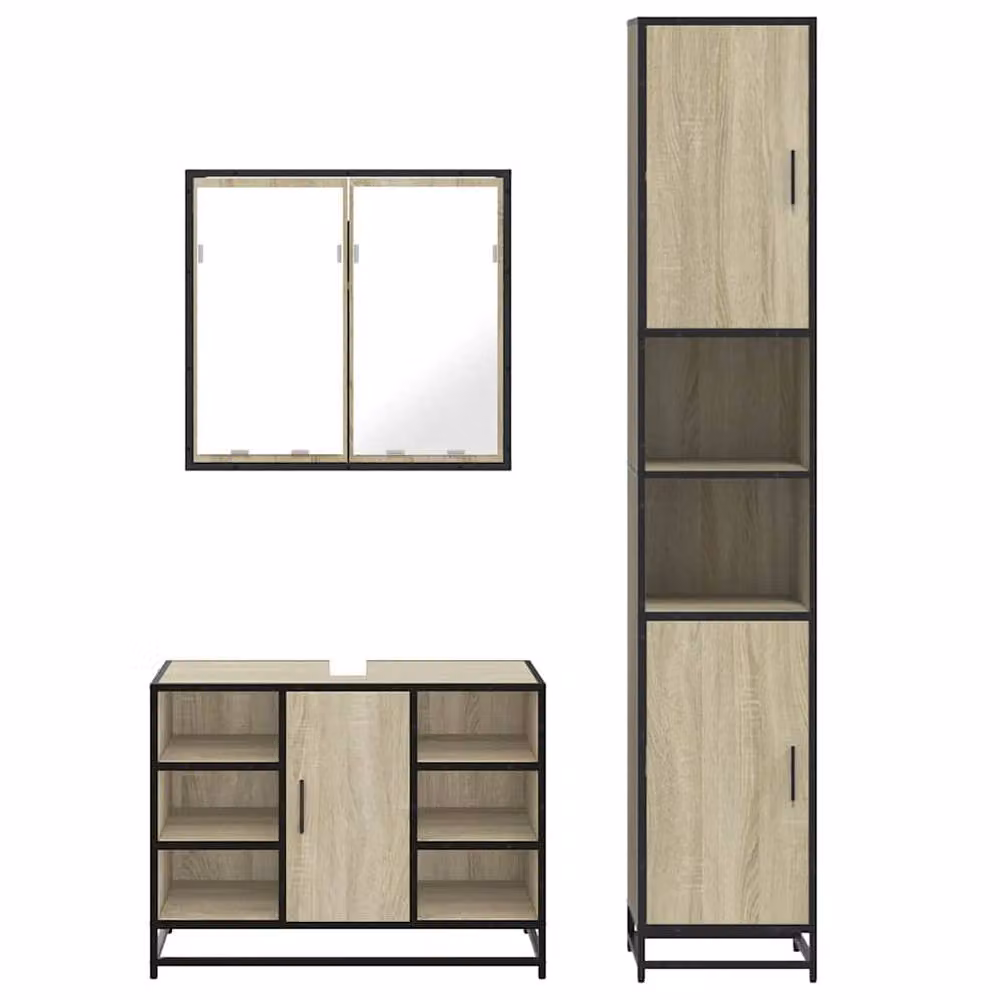 Berkfield Home 3 Piece Industrial Bathroom Furniture Set in Brown Sonoma Oak – 3