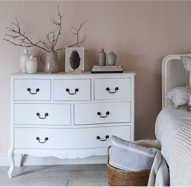 Statement Furniture Juliette 6 Drawer Chest in White with Swan Shape Metal Handles, W/D/H: 120 x 40 x 96 cm
