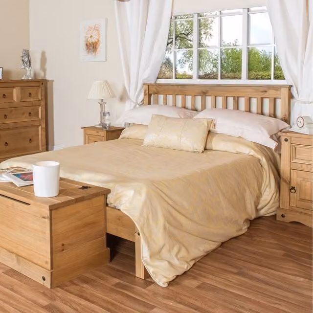 Core Products Ltd Corona Low End Double Bed Frame in Antique Waxed Brown Pine, 140 x 200 cm