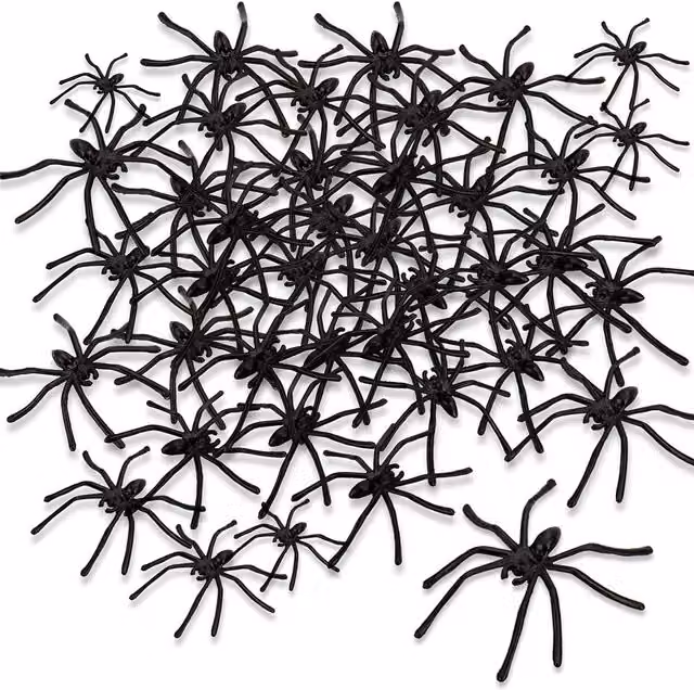 Shatchi 48 Black Plastic Halloween Spiders, 5 cm Each – 1