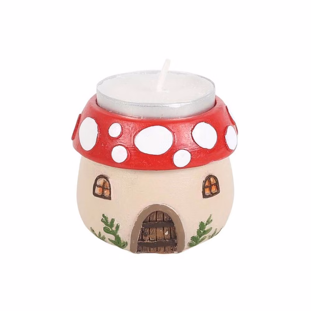 Uniqueful Mushroom House Resin Tealight Holder in Red and Multicolour – 3