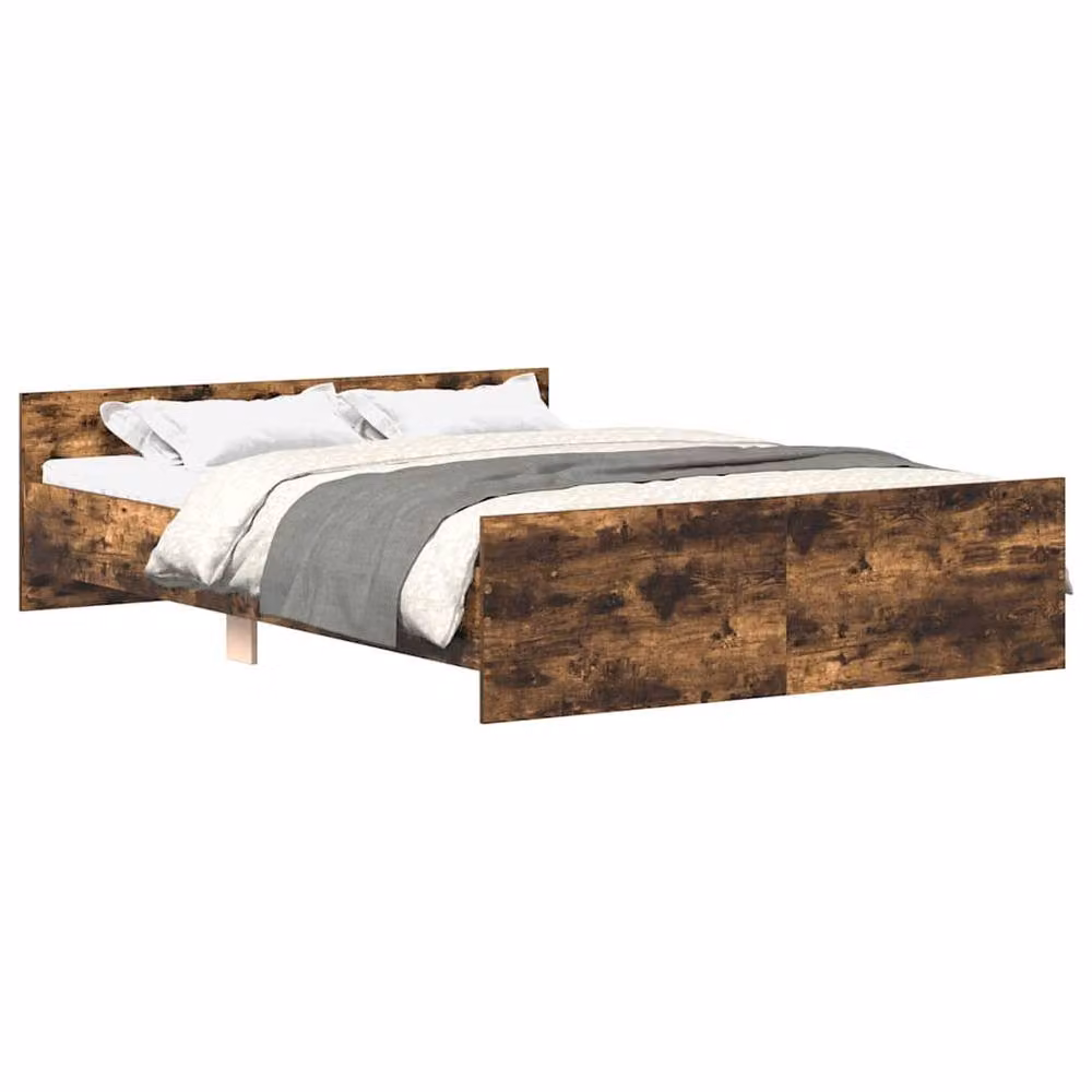 Berkfield Home Durable Bed Frame with Headboard and Footboard in Smoked Oak Brown, W/D/H: 140 x 190 cm – 3