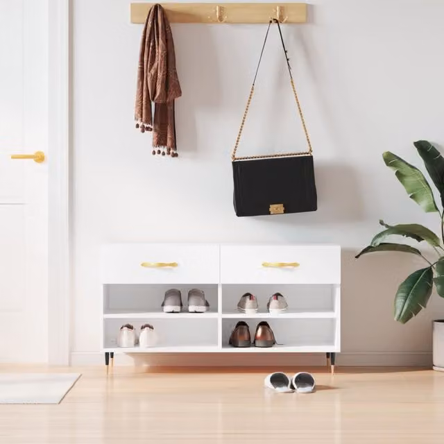 Berkfield Home White Shoe Bench W/D/H: 102 x 35 x 55 cm
