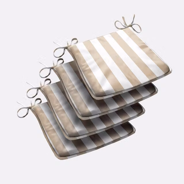 Livinluxury Trapezoid Shape Outdoor Seat Pad in Beige and White, Set of 4