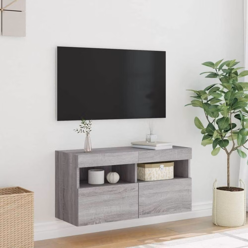 Berkfield Home Modern Wall Mounted TV Cabinet with Integrated LED Lights in Grey Sonoma, W/D/H: 80 x 40 x 30 cm – 5