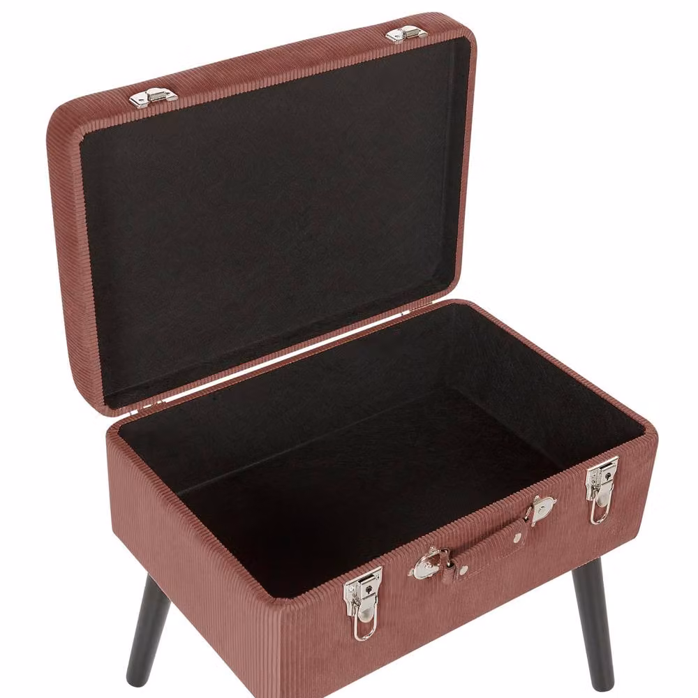 Wyld and Coco Pink Corduroy Storage Stool with Black Legs and Suitcase Design – 5