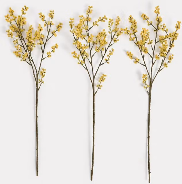 Moss & Sweetpea Set of 3 Yellow Artificial Mimosa Single Stems